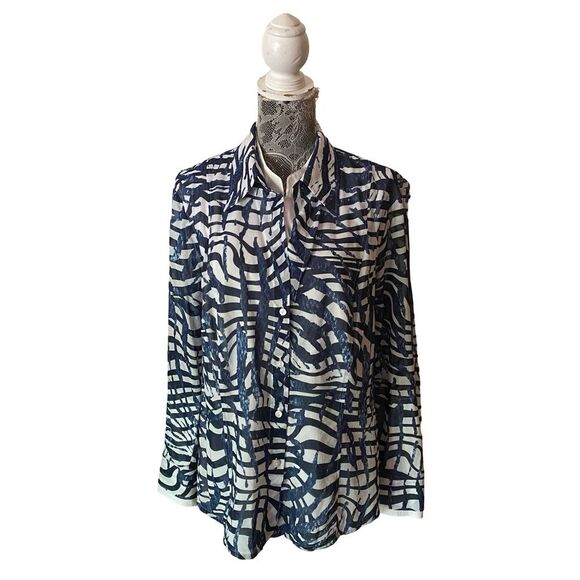 Escada Printed Long Sleeve Button Down Blouse Size 46 - Picture 1 of 9